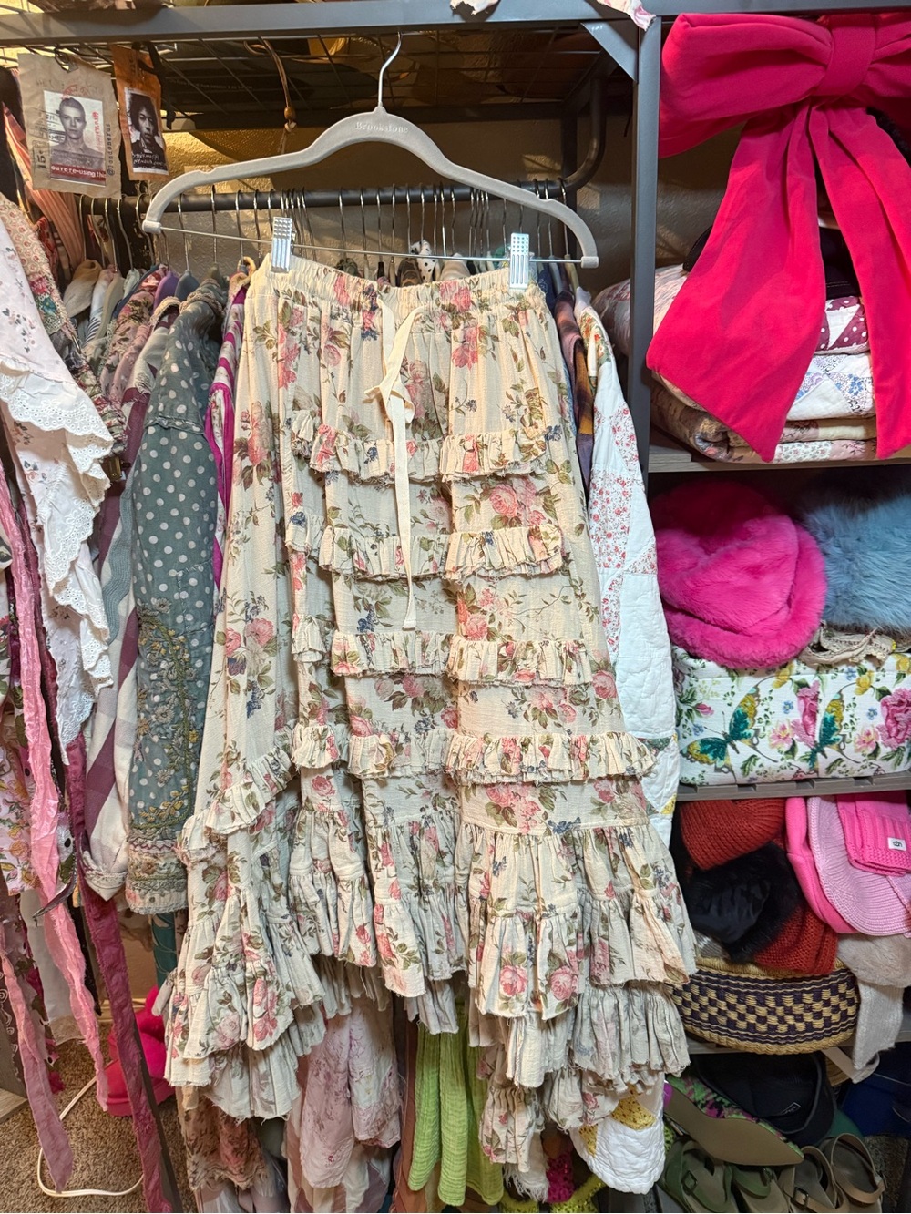 Boho Ruffled Asymmetrical Maxi Skirt - Cream Floral